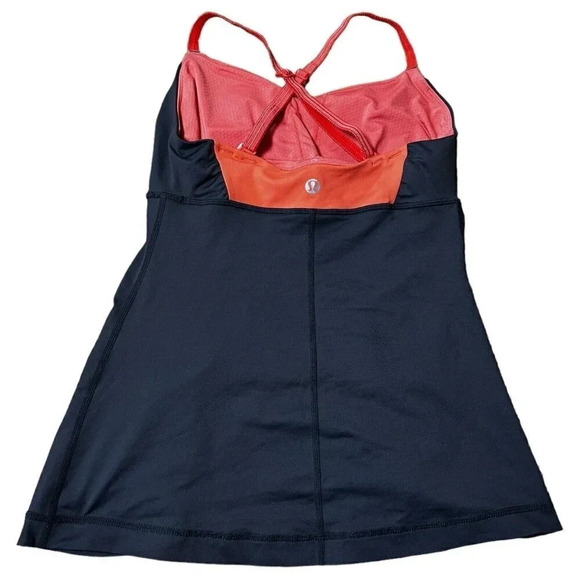 Lululemon Happy Heat Coral & Gray Luxtreme Ruched Strappy Tank Top Size 2 - Picture 2 of 8